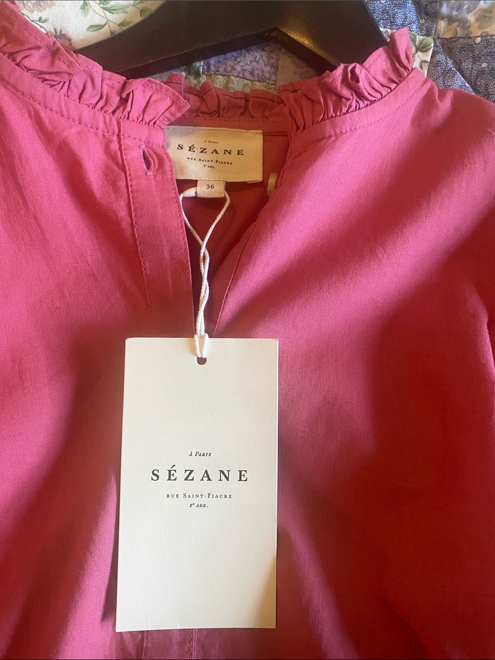 Sezane Rose-Pink Eyelet Puff-Sleeve Blouse - Picture 4 of 5